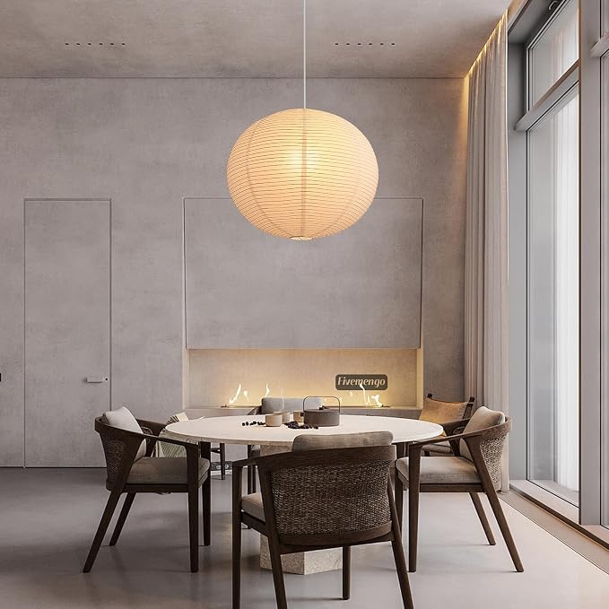 Large Rice Paper Pendant Light Kit, 20in White Globe Paper Lantern Lights, E26 Base, Japanese Hanging Lantern Lamp Japandi Chandelier for Dining Room Bedroom Office Living Room