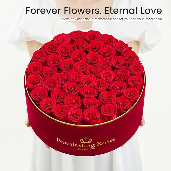 Beaulasting 47-Piece Forever Flowers Roses in a Box Preserved Roses for Her Mother's Day Birthday Flowers for Her Mom Women Wife Valentine's Day (Red)