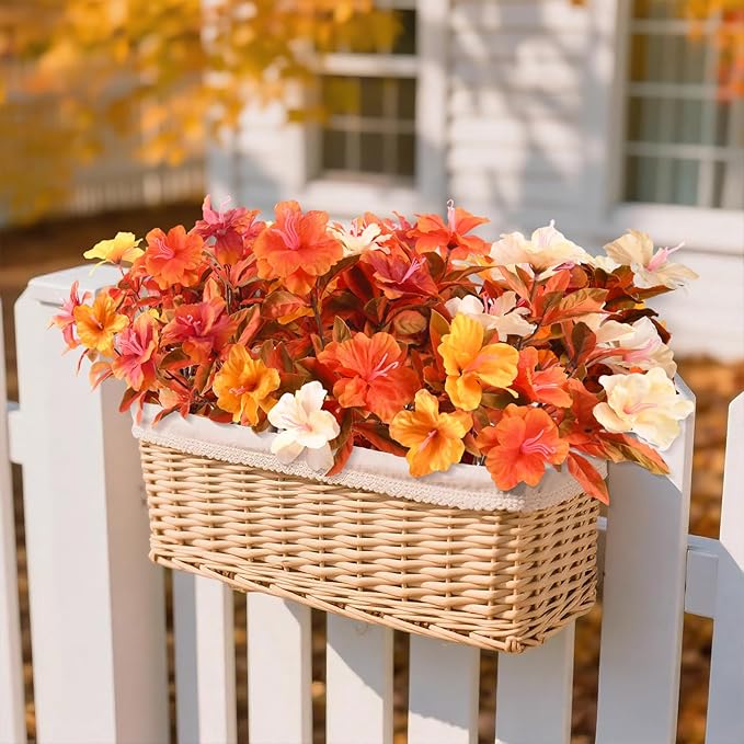 Hommyea Artificial Fake Fall Flowers for Outdoor Decor 8 Bundles UV Resistant Artificial Plants Outdoor Look Real Faux Silk Autumn Flowers for Porch Planters Garden Yard Decorations