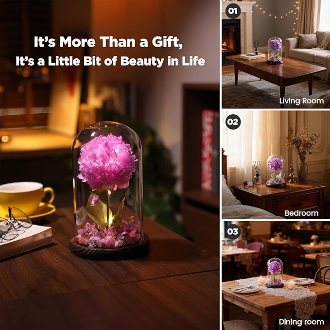 Forever Hydrangeas in Glass Dome,Forever Preserved Flowers Gifts Mothers Day Birthday for Grandma Women Mom Wife,Fresh Flowers for Delivery/Purple Hydrangea