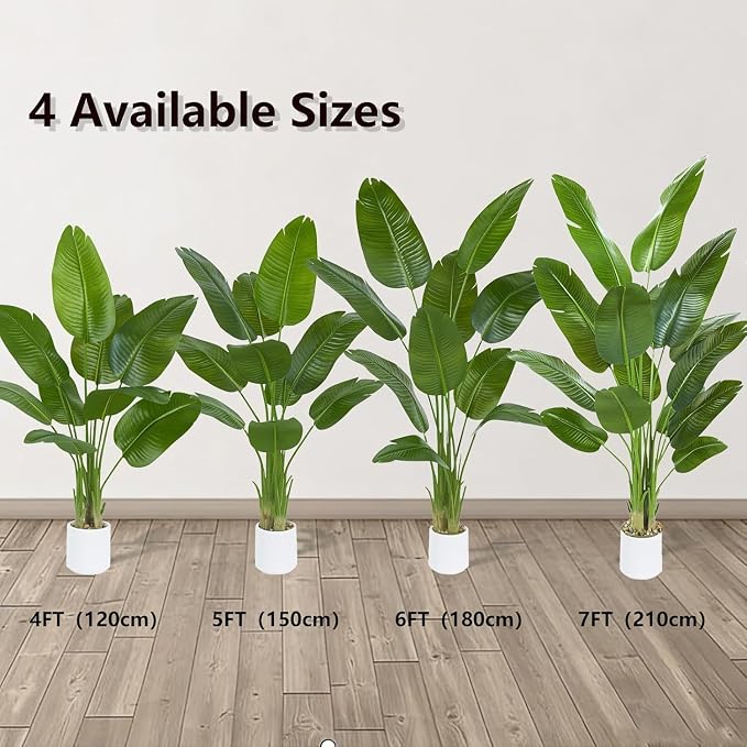 Pack 2 Artificial Bird of Paradise Plant 4FT Fake Palm Tree Feaux Plants in White Pot Artificial Tree Fake Plant for Indoor Outdoor Modern Decoration for Home Living Room Office