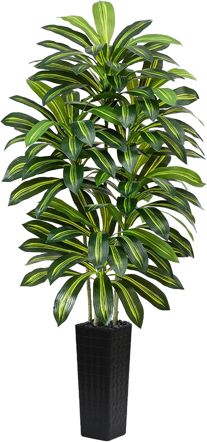 Artificial Dracaena Tree - 7FT Tall Fake Plants with Black Square Planter - Artificial Plants Indoor Floor Plant in Pot - Large Tropical Fake Yucca Potted Tree for Home Office Living Room Decor