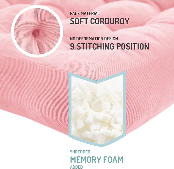 Meditation Floor Pillow Pink, Square Large Pillows Seating for Adults and Teens, Tufted Corduroy Cushion for Living Room Tatami, 22x22 Inch, 1 Count (Pack of 1)