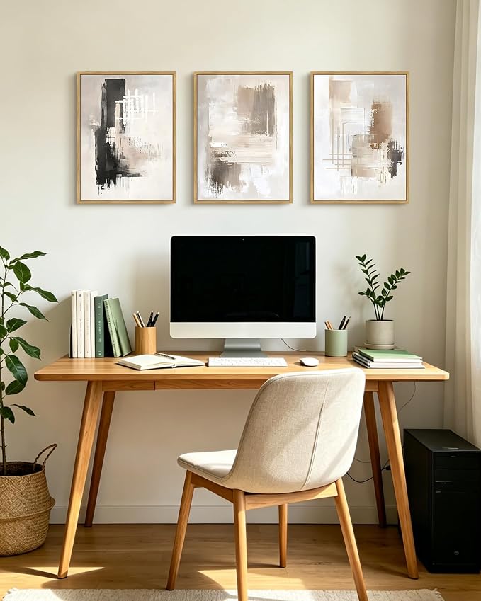 PHOPAGO Abstract Framed Wall Art Mid Century Modern Minimalist Beige Pastel Watercolor Neutral Wall Decor for Living Room Bedroom - 12x16in Natural Framed