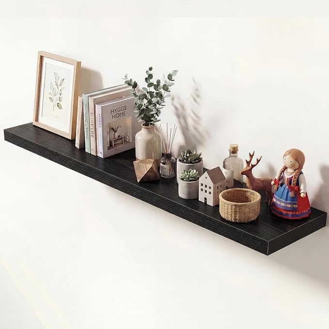 Dreamland 55 Inches Floating Shelves for Wall, 9.3" Deep Long Floating Shelves Set of 1, Large Display & Storage Shelf, Wall Shelf for Bathroom Bedroom Living Room Kitchen Office, Black