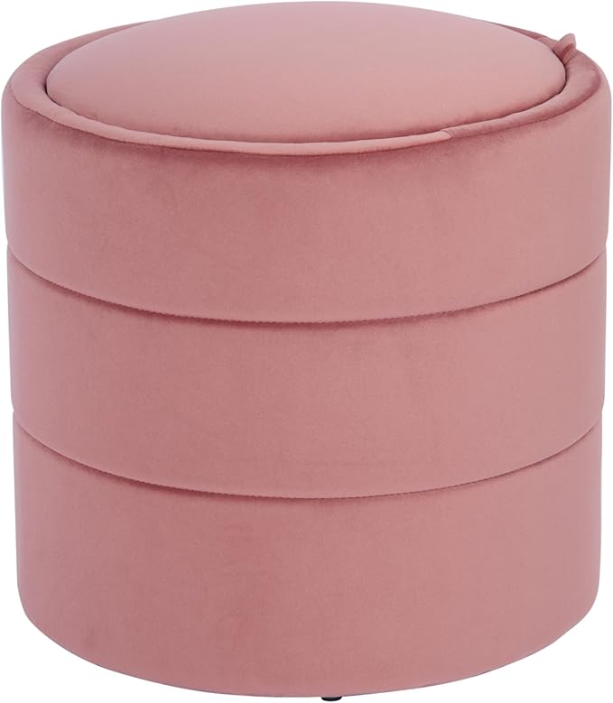 HomePop Storage Round Ottomanwith Removable Lid|Homepop Home Décor|Upholstered Round Velvet Foot Rest Ottoman - Blush Pink Velvet