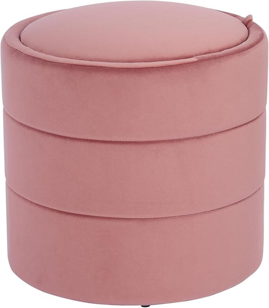 HomePop Storage Round Ottomanwith Removable Lid|Homepop Home Décor|Upholstered Round Velvet Foot Rest Ottoman - Blush Pink Velvet