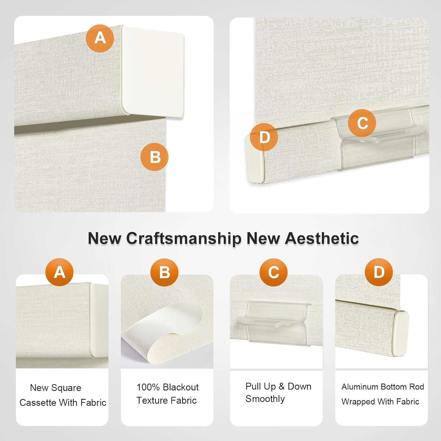 Persilux Blackout Shades for Windows Cordless Roller Blinds, Roller Windows Shades for Home with Fabric Attached Valance, UV Protections Easy Installation for Door/Office, Limestone(82.5" W x 56" H)