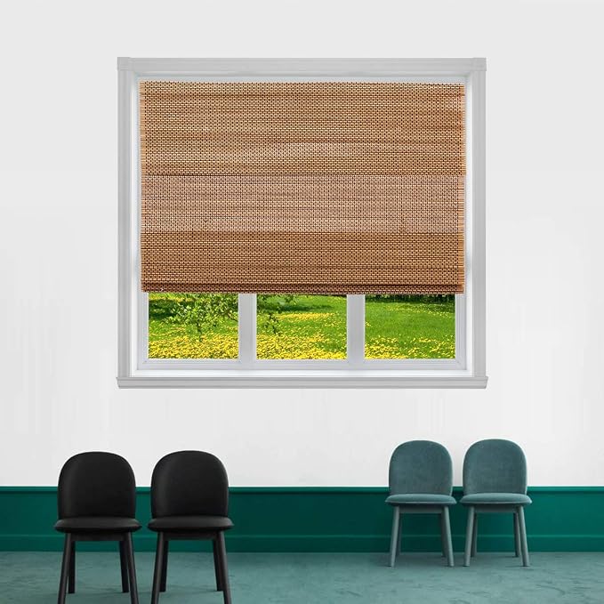 Cordless Bamboo Roman Window Blind Sun Shade, Light Filtering Shades with 8-Inch Valence - Natural Woven Bamboo (W31 x L72)