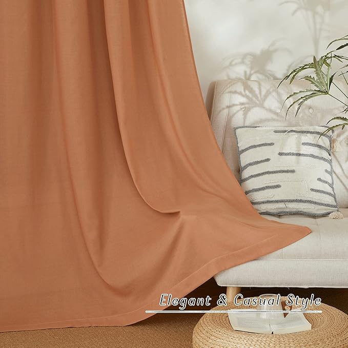 NICETOWN Burnt Orange Linen Kitchen Window Curtains Over Sink, Grommet Thick Linen Burnt Orange Short Window Treatments Privacy Assured with Light Filtering for Bedroom/Bathroom, W34 x L36, 2 Panels