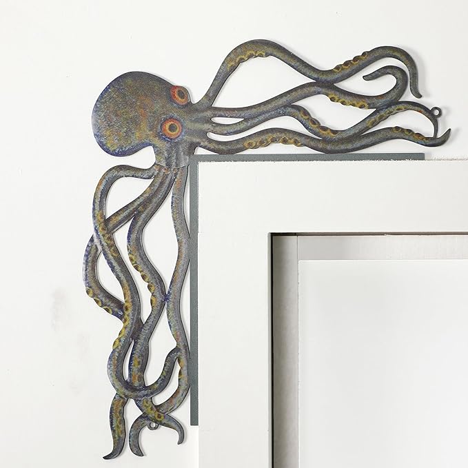 FairySandy Metal Door Frame Decoration 11.81 x 10.43 Inches Octopus Themed Home Decor for Indoor Outdoor Door Window Home Office(Vintage Color)