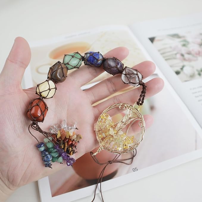 Anjiucc Handmade Crystal Window Car Hanging Ornaments 7 Chakra Home Ornament Yoga Meditation Car Decoration（A-Style 15）