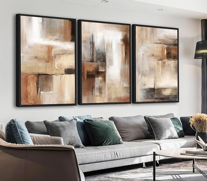ASDCEUTICALS Large Canvas Wall Art - Brown and Beige Abstract Pictures for Living Room Vintage Wall Decor Retro Rustic Paintings Black Float Framed for Bedroom Dinning Room 20" X 28" X 3 pcs