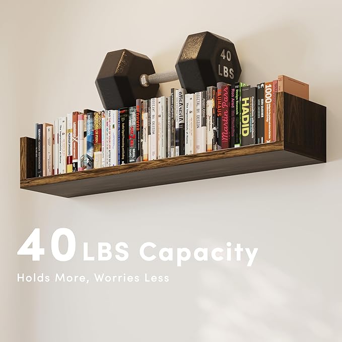Wall Bookshelf, Set of 4, U Shaped Floating Bookshelf, Hanging Bookshelves for Wall, Wall Mounted Shelves for Living Room Bedroom Office (Brown, 23.6 Inches, 4)