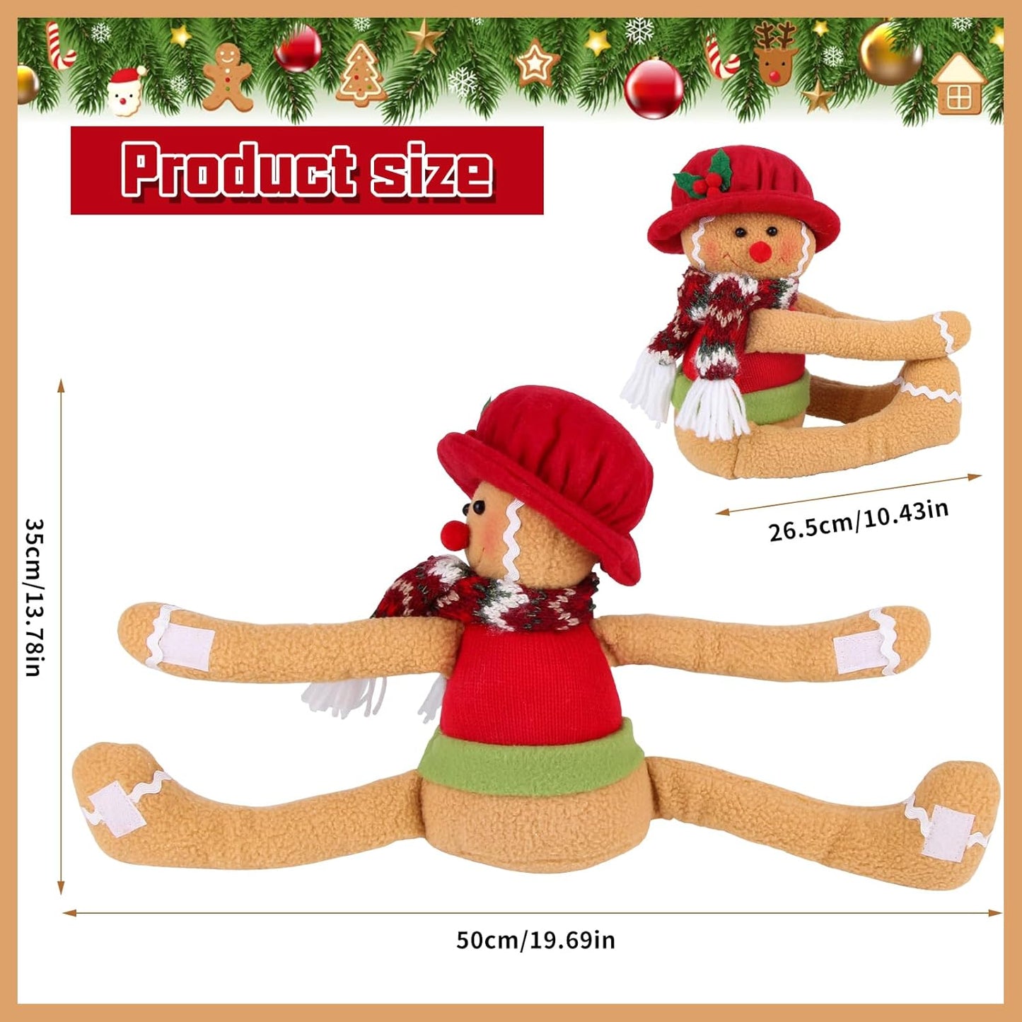 Gingerbread Christmas Tree Topper Decorations, Unique Funny Xmas Gingerbread Ornament Doll Plush Tree Hugger Decor for Wine Bottle Curtain Christmas Tree Ginger Bread Home Decor (Female Gingerbread)