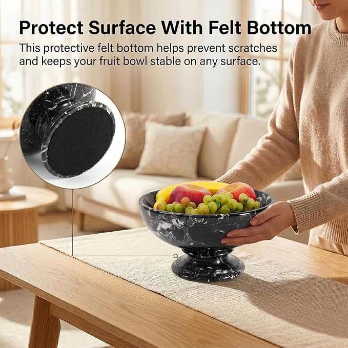 Radicaln Marble Fruit Bowl For Kitchen Counter 10" Inches Black Handmade Decorative Bowl For Kitchen Table, Ideal Key Holder, Candy Dish and Marble Pedestal Bowl