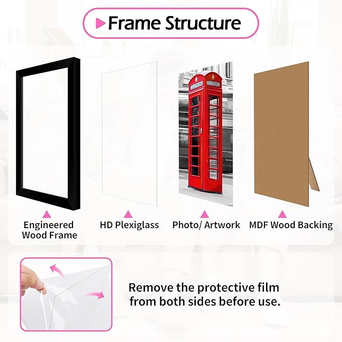 4x6 Picture Frames 2 Pack, 4 by 6 Black Frames, Lightweight Photo Frame with HD Plexiglass for Wall and Tabletop Display, Collage Frames for Graduation Home office Wall Decor