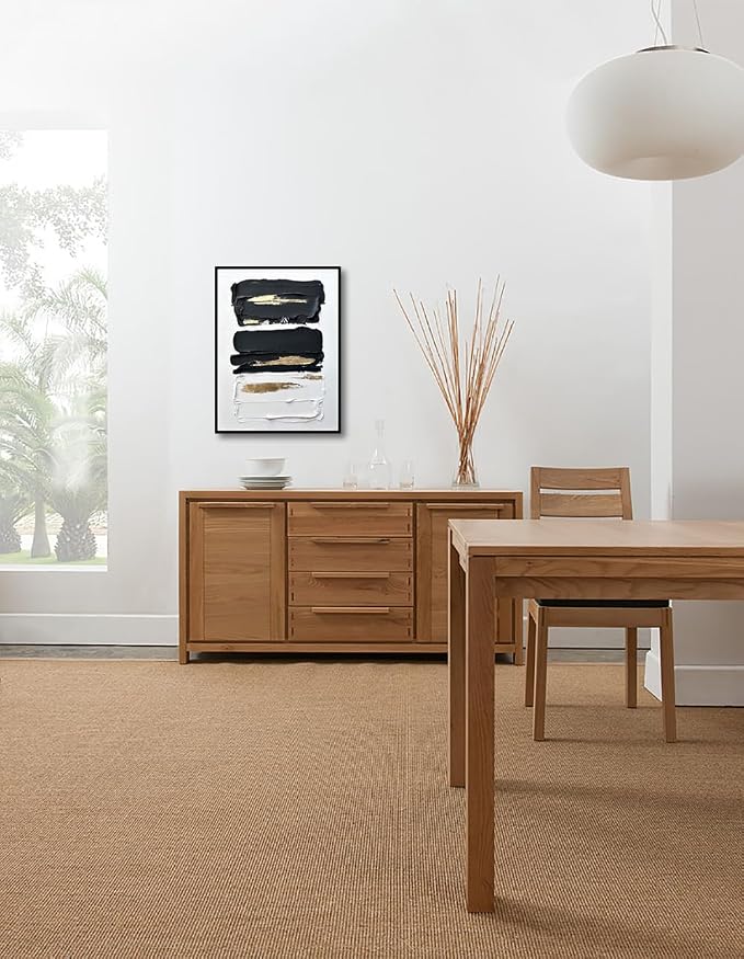 Sofoney - Black Framed Black and White Abstract Wall Art with Gold Foil Hand Painted Black and Gold Brushstrokes Oil Painting Heavy Textured Canvas Wall Decor for Living Room Bedroom Bathroom- 18"x24"