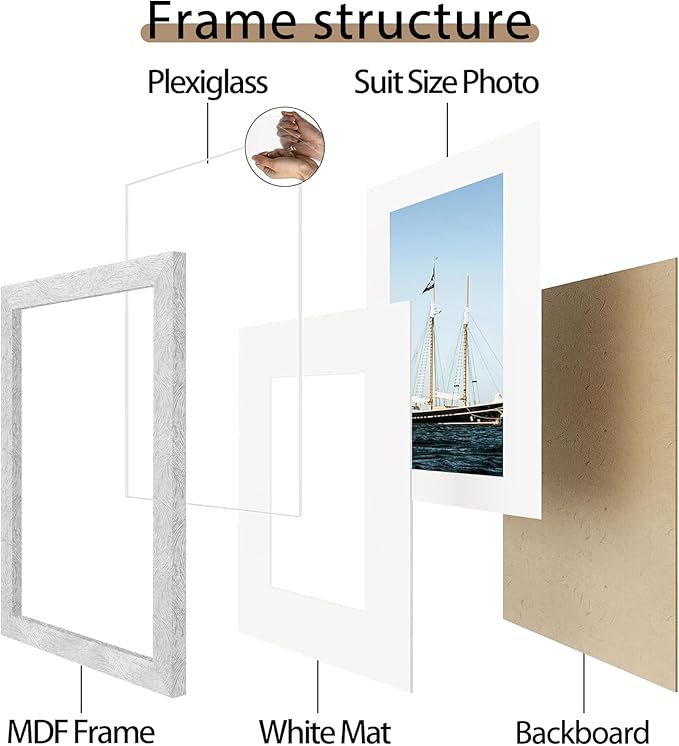 Picrit 12x12 Picture Frame Set of 12, Display 8x8 with Mat or 12 x 12 without Mat, Photo Frames for Wall Mounting Display, Silver