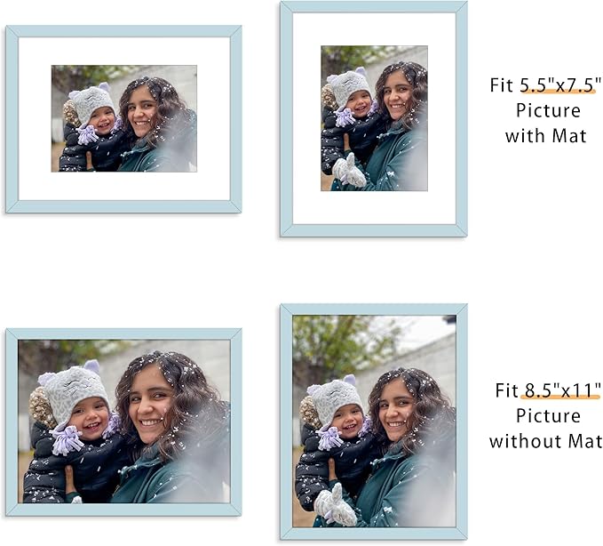 Picrit 8.5x11 Picture Frame Set of 12, Display 6x8 with Mat or 8.5 x 11 without Mat, Photo Frames for Wall Mounting or Table Top Display, Blue