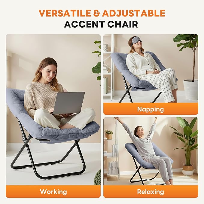 Sweetcrispy Comfy Chair for Adults, Foldable Living Room Chair, Soft Faux Fur Lounge for Bedroom Dorm Rooms, Comfortable Reading Chairs for Teens, X-Large