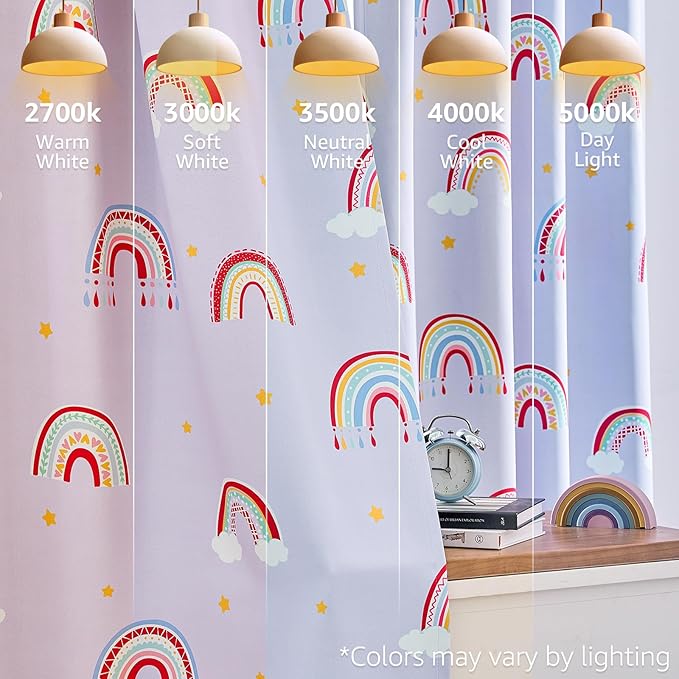 Vangao Blackout Curtains for Kids Bedroom Rainbow Purple Nursery Curtains 63 Inch Length Short Drapes for Teen Girls Thermal Insulated Room Darkening Light Blocking for Living Room Set of 2