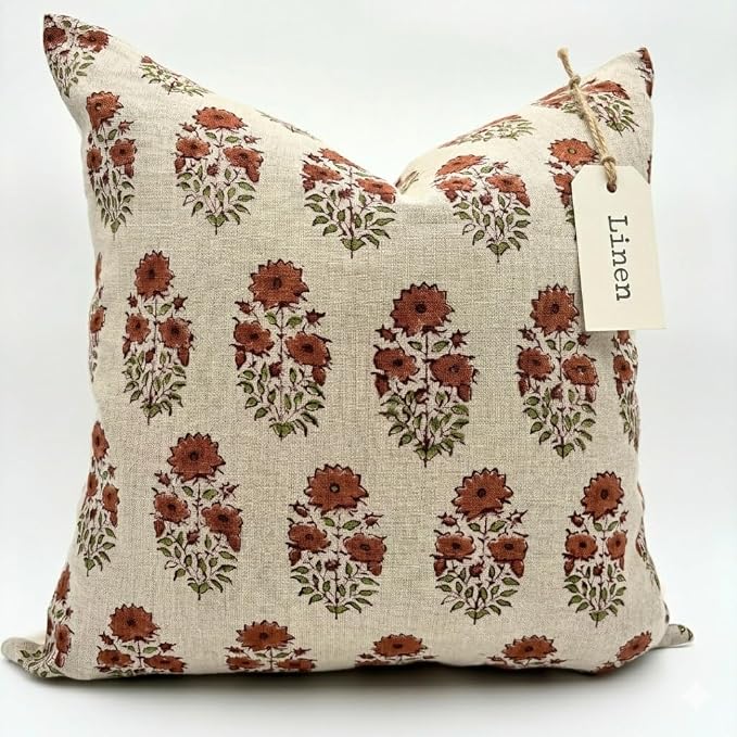 Linen Throw Pillow Covers 20x20 inch sage Terracotta Beige Decorative Pillow Covers for Living Room, Bedroom Farmhouse Decor