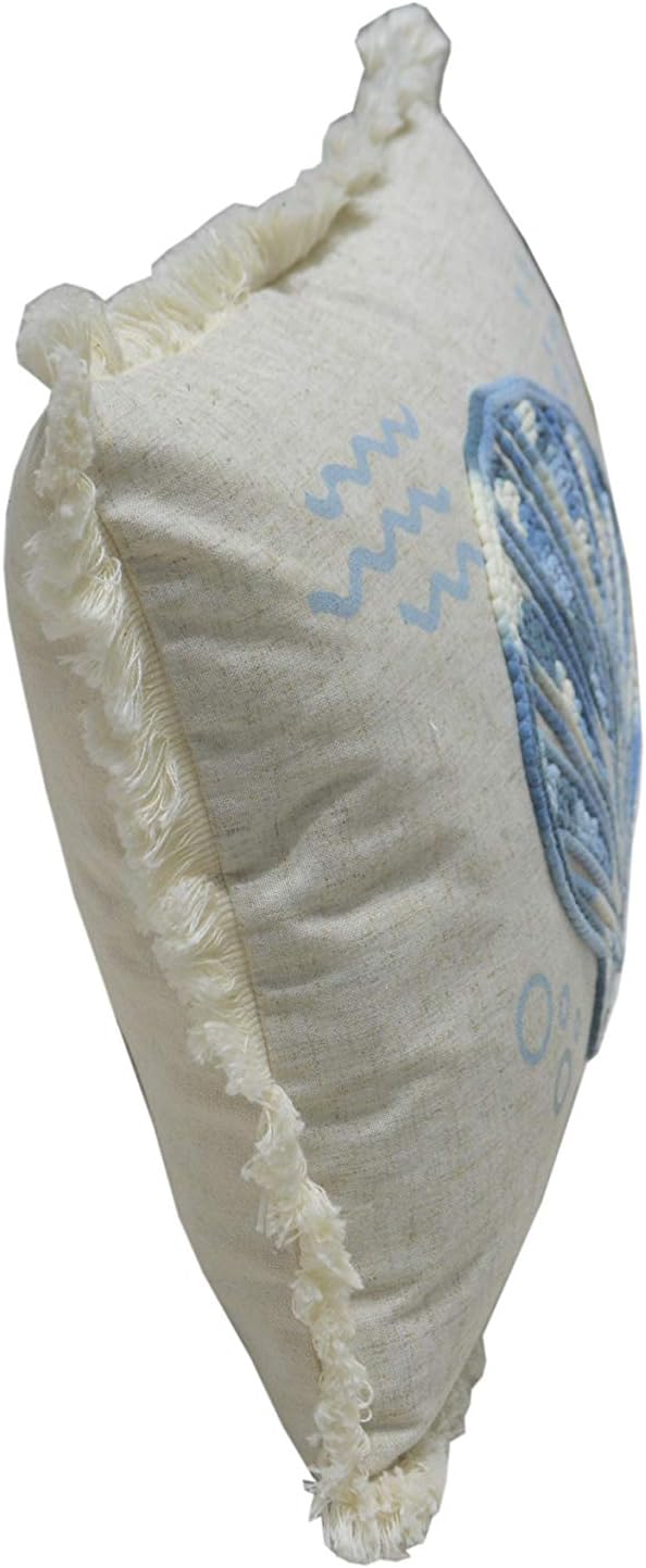 Comfy Hour 18"x13" Blue and White Scallop Shell Accent Pillow, Antique Vintage Figurine Style Home Decor, Coastal Lumbar Cushion with Removable Insert