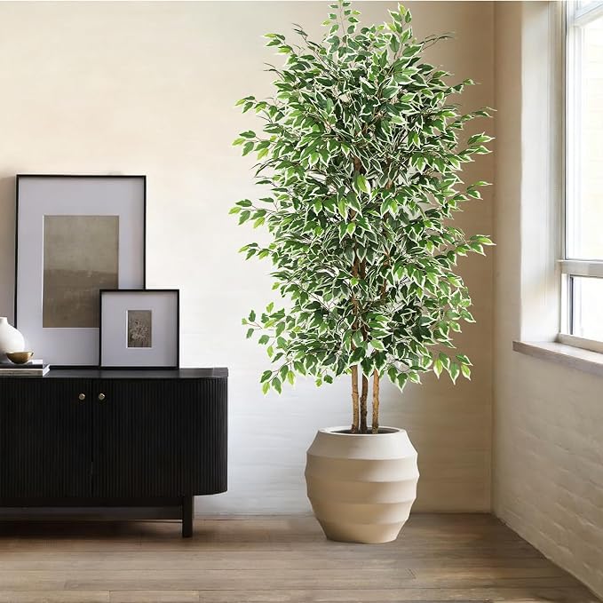 GTIDEA 7ft Large Ficus Artificial Tree with Natural Trunk, 84" Tall Faux Tree for Home Decor Indoor, Lifelike Silk Tree Fake Plants for Living Room Covered Porch Office Corner Decor (NO VASE INCLUDED)