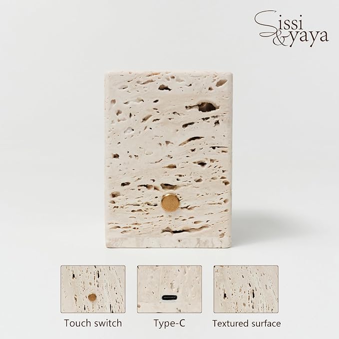 Travertine Stone Mood Light, 3-Color Dimmable LED Bedside Night Light, Japandi Home Decor Accent Lamp for Bedroom Living Room, Natural Marble Texture Table Lamp, Holiday Housewarming Gift