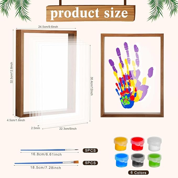 Suzile DIY Handprint Kit for New Parents - Mother's Day Father's Day Gifts,Baby Handprint Frame with 5 Acrylic Boards & 6 Colors Paint,Family Keepsake Craft for First-time Moms Dads(Walnut Color)