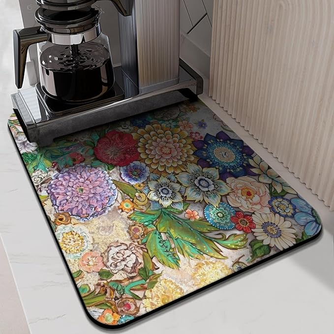 Fun Coffee Mat 24inx18in,Coffee Bar Mat for Countertops,Absorbent Hide Stain Anti-Slip Coffee Bar Accessories Fit Under Coffee Machine Mat,dish Drying Mats for Kitchen