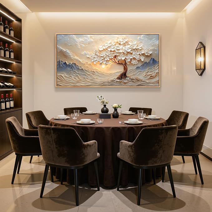 imjiayu Landscape Wall Art, Oversized Wall Art, Tree of Life Wall Decor, Sunset Mountain Painting Framed Prints, Modern Nature Extra Large Pictures for Living Room Dining Room Office Hotel 29"x57"