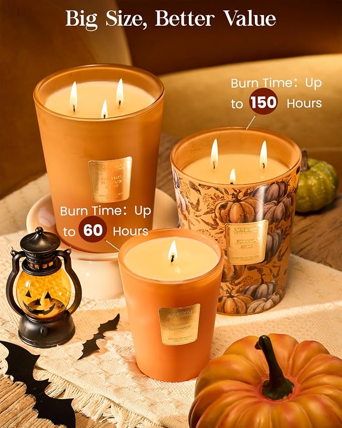 M&SENSE Pumpkin Spice Soy Candle, 14.1oz, Thanksgiving Halloween Candles | 60H Long Burn, Non-Toxic, Fall Candles, Autumn Stress Relief, Relaxation, Cozy Home Fragrance