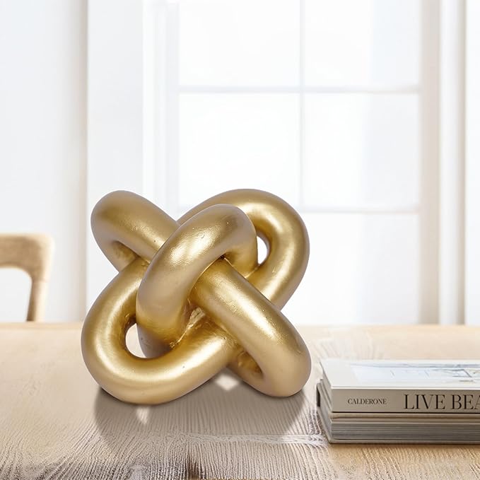 Gold Knot Statue Decor Modern Geometric Round Sculpture Table Sculptures and Figurines Round Decorative Ornaments Knick Knacks Home Decor for Shelves Coffee Table Bookshelf Decoration Gifts