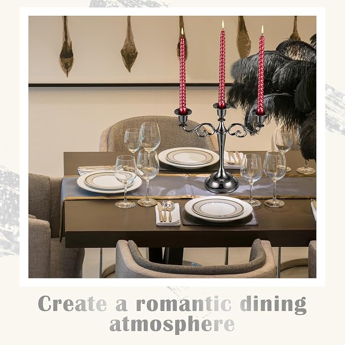 Dandat 3 Pcs 3 Arm Metal Candelabra Candlestick Holders Tall Candlestick Holders Gothic Candle Holder for Home Wedding Church Christmas Party(Classic,10 Inch,Black)