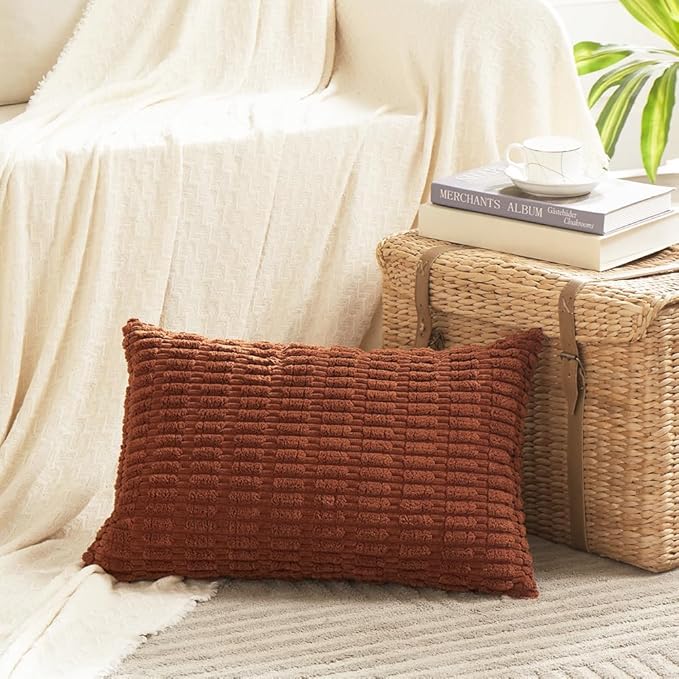 Fancy Homi 4 Packs Decorative Throw Pillow Covers for Living Room Couch Bed, Modern Farmhouse Boho Home Décor Accent Cushion Case, 20" x 12" (Pack of 4), Rust
