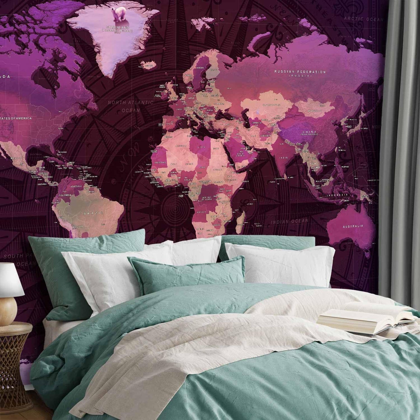 artgeist Wall Mural World Map 177x124 in - XXL Non-Woven Wallpaper Fleece Wall Decor Photo Print Picture Image Design Home Map of The World k-A-0273-a-a