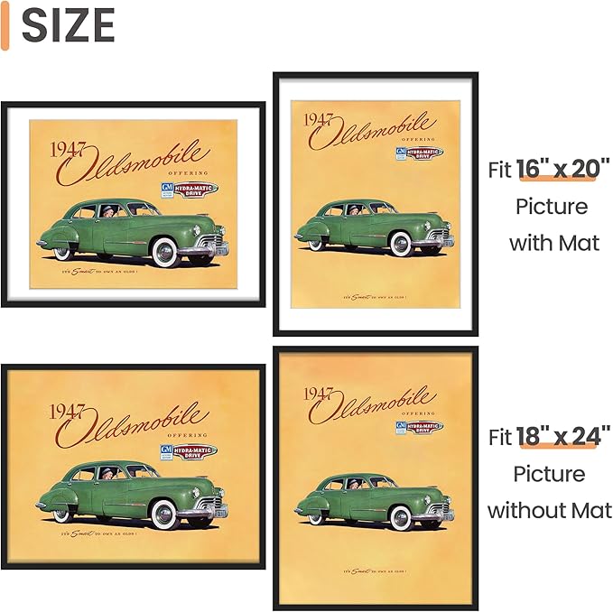 upsimples 18x24 Picture Frame Set of 5, Display Pictures 16x20 with Mat or 18 x 24 Without, Wall Gallery Poster Frames, Black