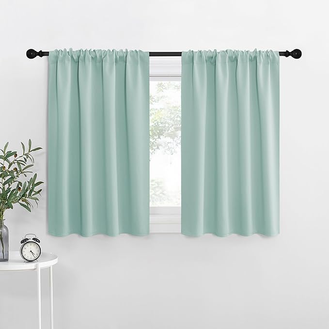 NICETOWN RV Blackout Curtains for Camper Windows, Aqua Blue, 42" x 36", Set of 2, Kitchen Curtains, Short Blackout Drapes, Thermal Insulated Rod Pocket Window Treatment Draperies for Nursery