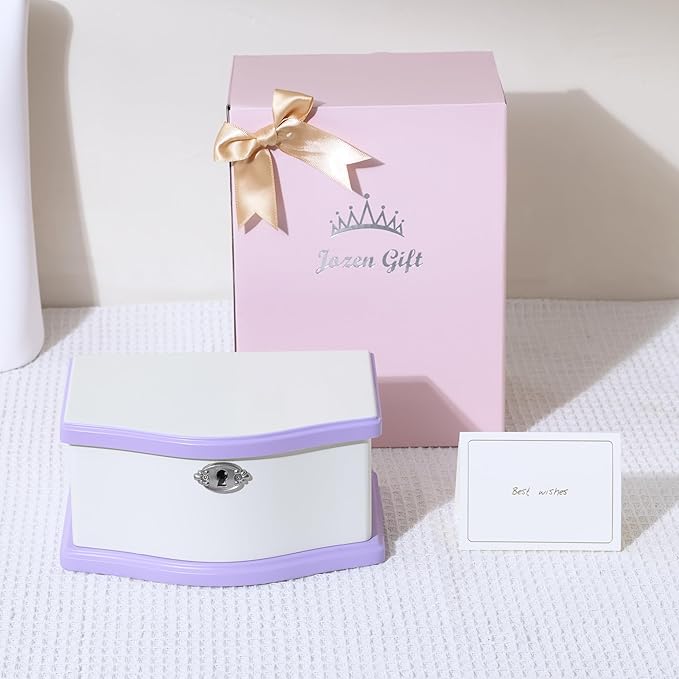 Musical Jewelry Box-Medium Ballerina Musical Chest with Mirror for Girls,Jewelry Storage,Swan Lake Tune, Gift for Christmas,Birthday,New Year and All Holidays- (white/purple)