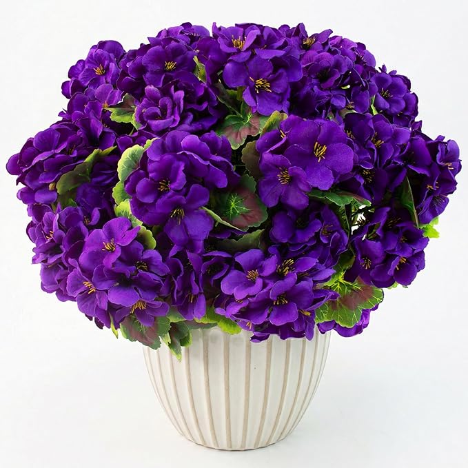 lovemoon 8 Pcs Artificial Geranium Plant Realistic Silk Flowers for Outside UV Resistant Faux Geraniums Flowers for Indoor Outdoor Home Garden Office Decoration (8, Purple)