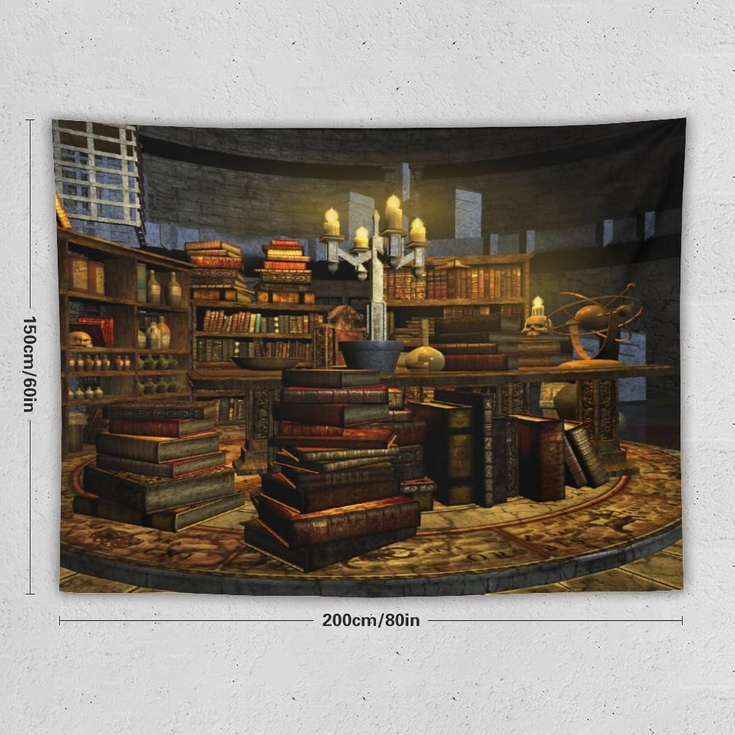 Kurtect Library Tapestry,Vintage Medieval Bookshelf Wooden Bookcase Antique Magic Art Tapestries for Party Beach Picnic Blankets Tablecloths Living Room Wall Deocr, 60x80 in
