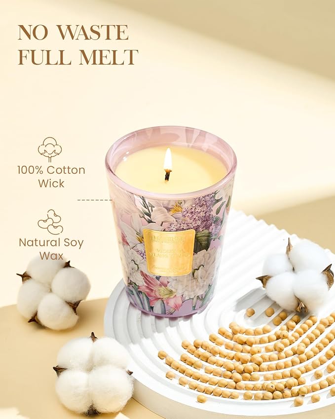 M&SENSE Violet Ylang Ylang Soy Candle, 14.1oz, Floral Calm Scent | 60H Slow Burn, Non-Toxic, Romantic Meditation Room, Bathtub Relax, Stress Relief, Relaxing Gifts for Women