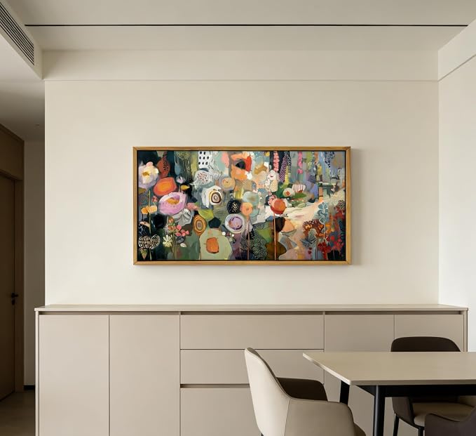 Wooden Framed Colorful Flower Wall Art,Abstract Botanical Canvas Print,Long floral landscape Picture Poster,Vintage Watercolor Floral Painting Artwork for Bedroom Living Room Office