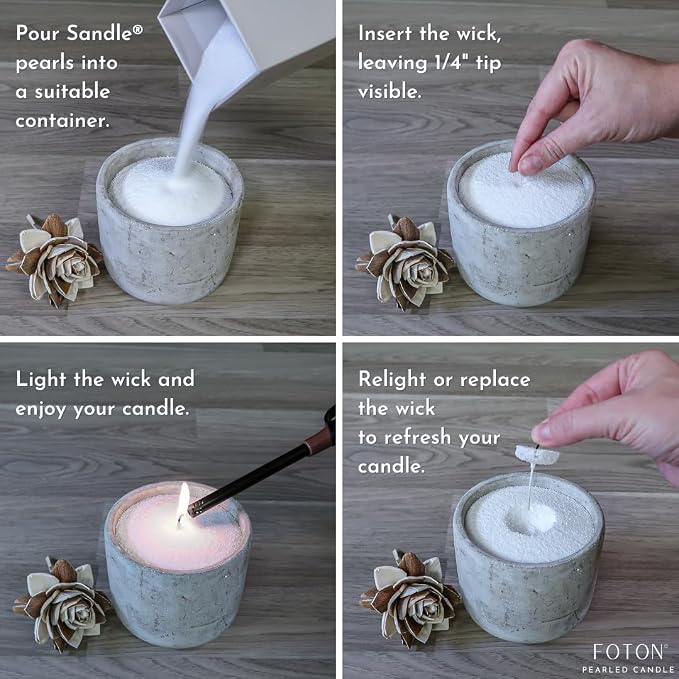 Sandle by Foton Pearled Candle – Multi-Pack (2 x 10oz) – Vanilla Scent, Non-Toxic, Luxury & Long-Lasting Candle Sand Wax up to 120 Hours – with 15 Wicks Each Pack