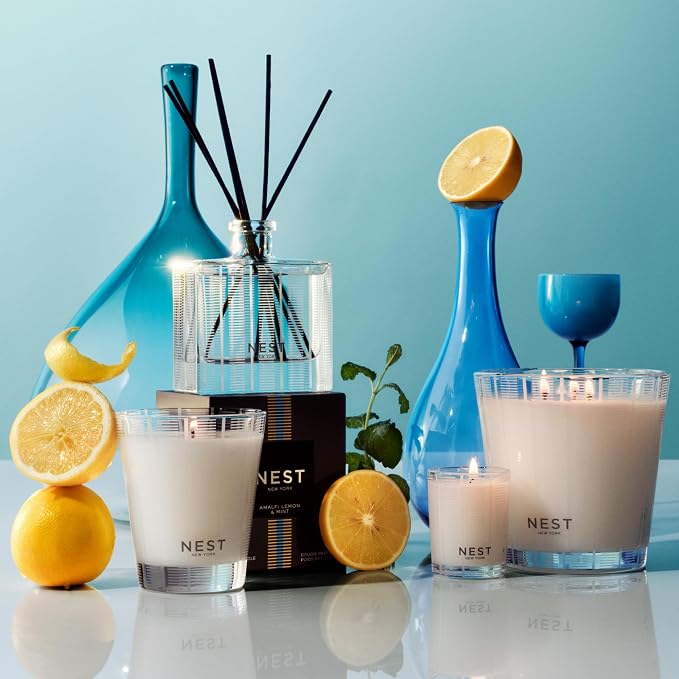 NEST New York Scented 3-Wick Candle, Amalfi Lemon & Mint - 21.2 oz, Pack of 2 - Up to 100-Hour Burn Time - Reusable Glass Vessel