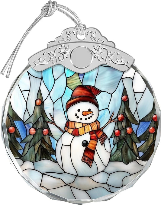 Stained Glass Ornament - Snowman Christmas Ornaments - Xmas Decor - Ornaments for Christmas Tree - Holiday Presents - Gift Exchange Ideas - Car Hanging Decoration - Wine Bottle Decor
