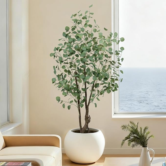 Artificial Eucalyptus Tree 5ft, Faux Floor Plant Large Fake Silk Trees with Pot for Home Office Living Room Bedroom Indoor Outdoor Decor(5feet Tall)