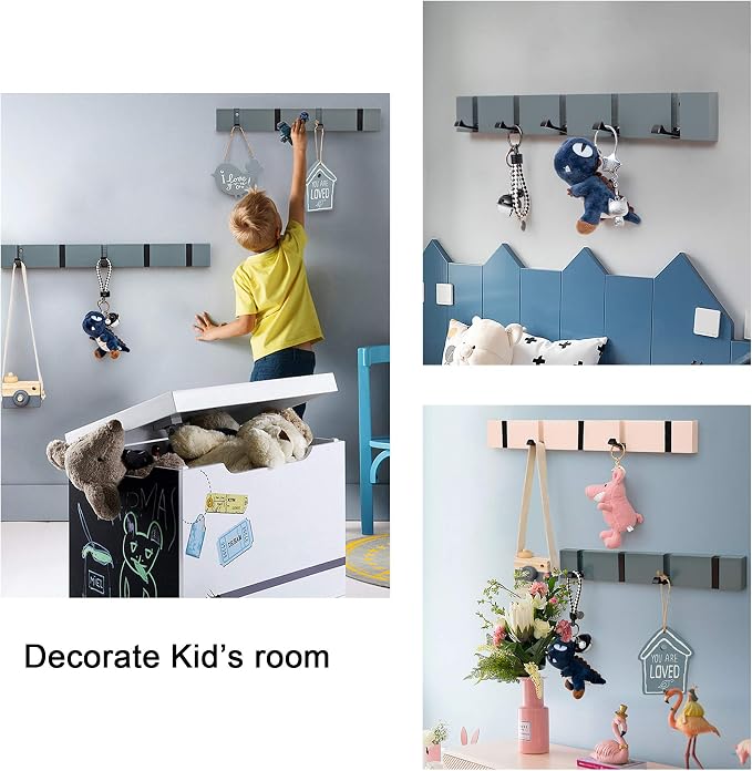 KYSMOTIC Grey Coat Rack Wall Mounted, Modern Coat Hooks for Wall, Space-Saving Folding Coat Hanger for Coats, Keys - Grey 4 Hooks